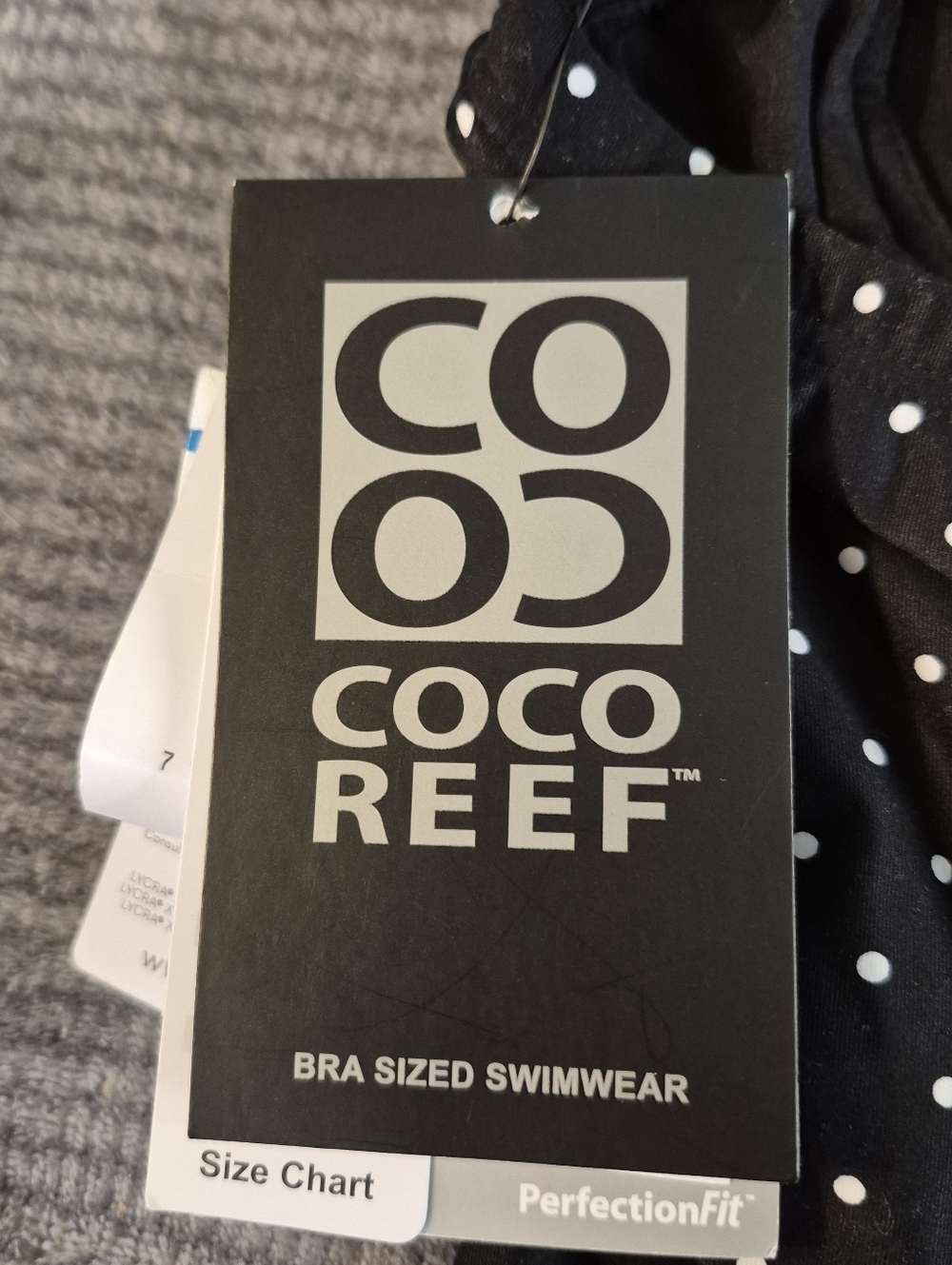 coco reef tankini top 36D Black Geometric Polkadot Underwire Removable Strap NWT - Picture 3 of 7